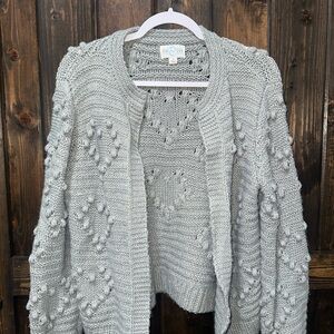 Gray Textured Cardigan Sweater